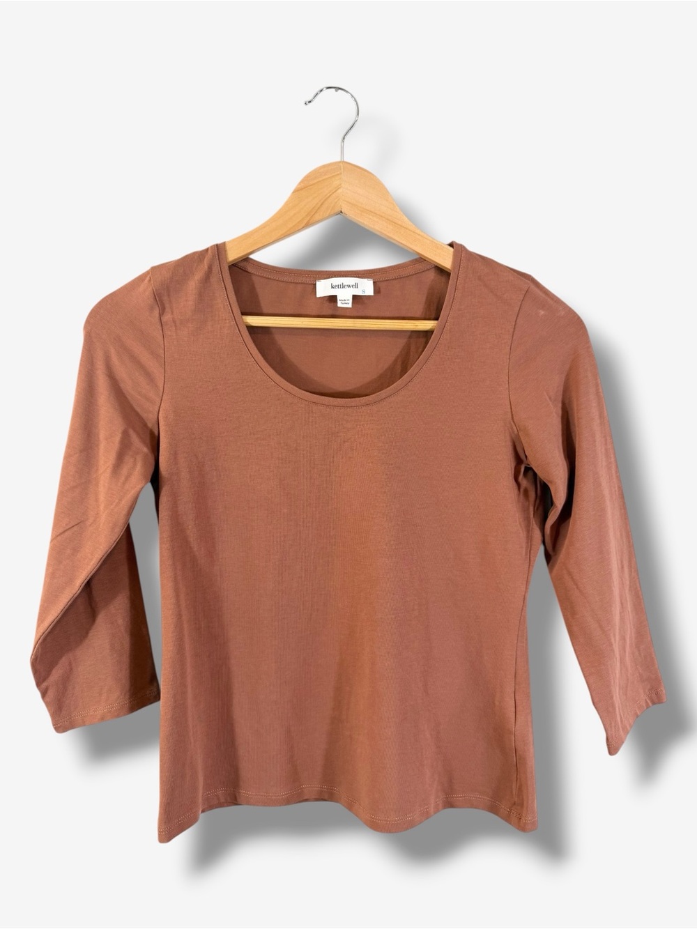 Kettlewell Brown Rust Everyday Scoop Neck 3/4 Sleeve Top S Cotton Stretch